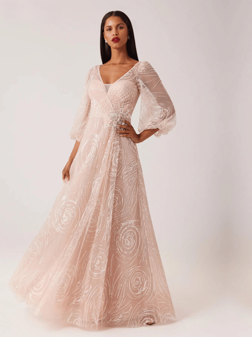 teri jon sequin dress Teri Jon Floral Sequin Embroidered Tulle Strapless Dress