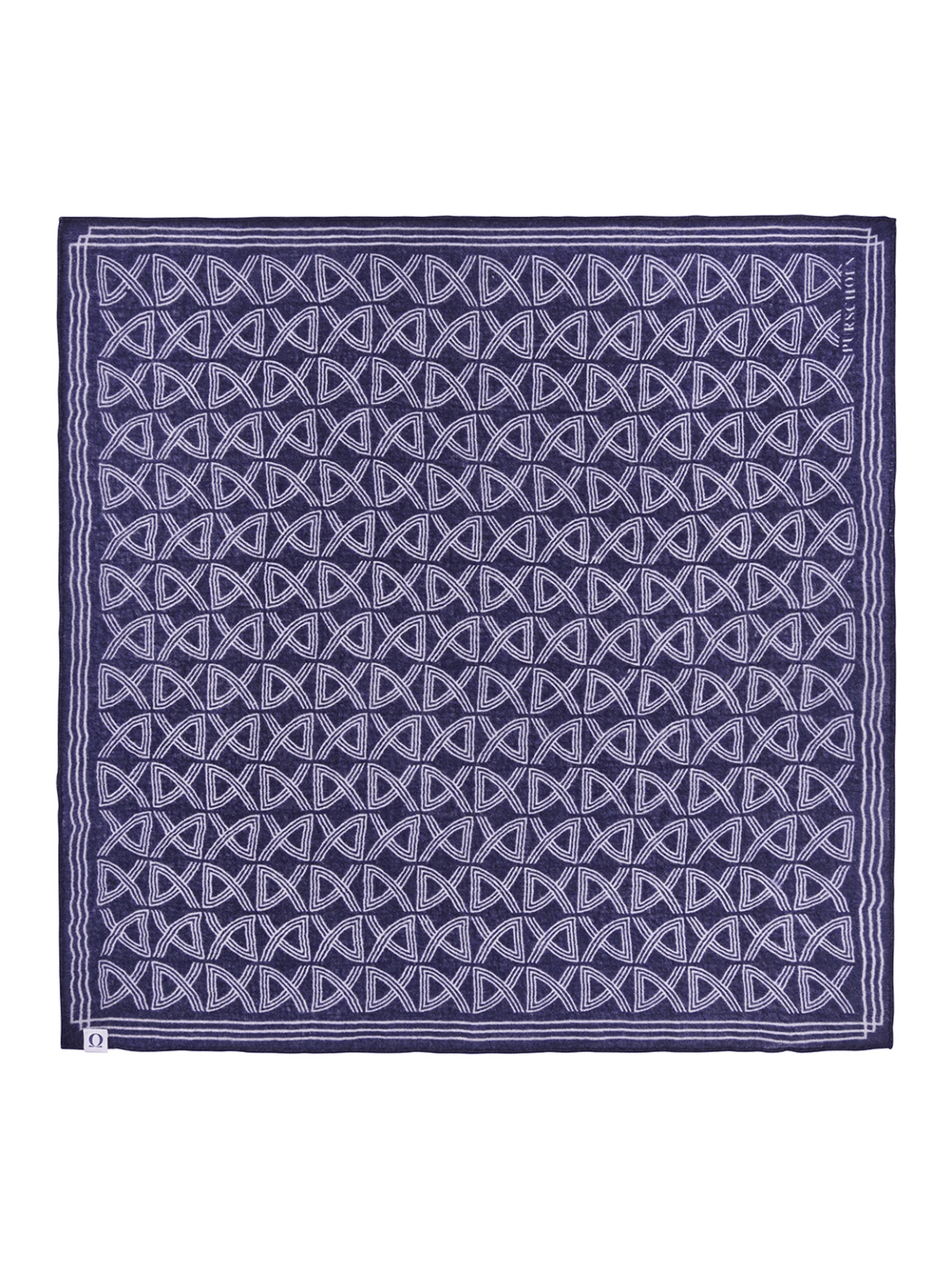 Cashmere scarf, arabesque pattern, navy blue and violet.