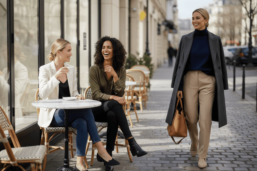 Damen tragen eine High-End Capsule Wardrobe