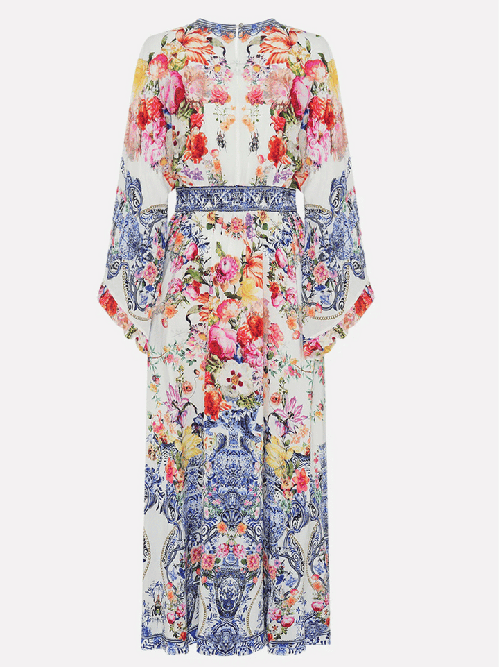 WAISTED DRESS WITH KIMONO SLEEVE