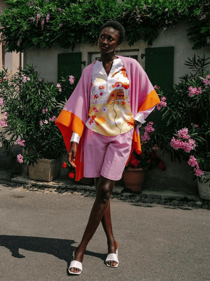 Poncho colorblock Pink-Orange