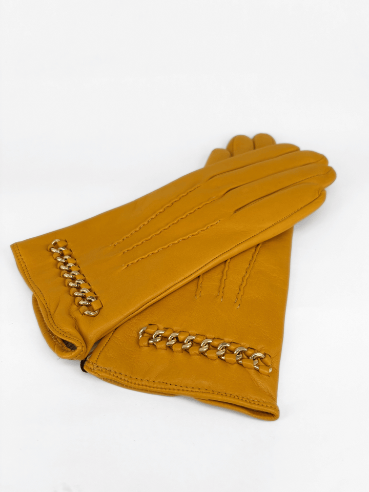 Lederhandschuhe mit Kette Senf