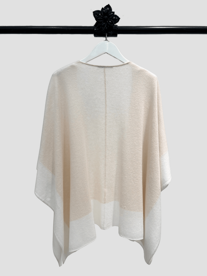 Poncho Colorblock Rosé-Weiß