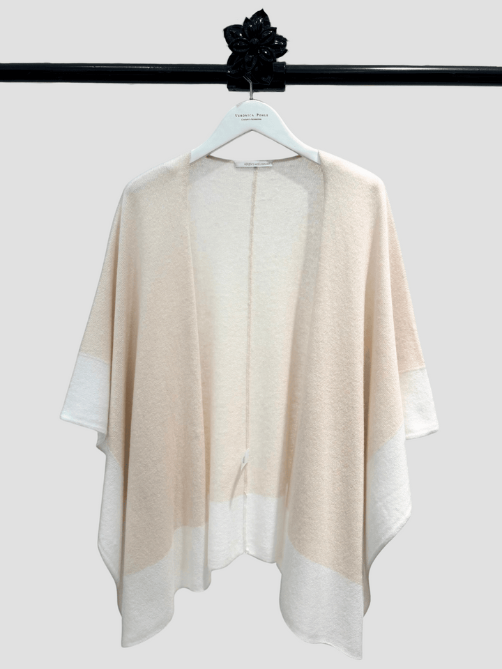Poncho Colorblock Rosé-Weiß