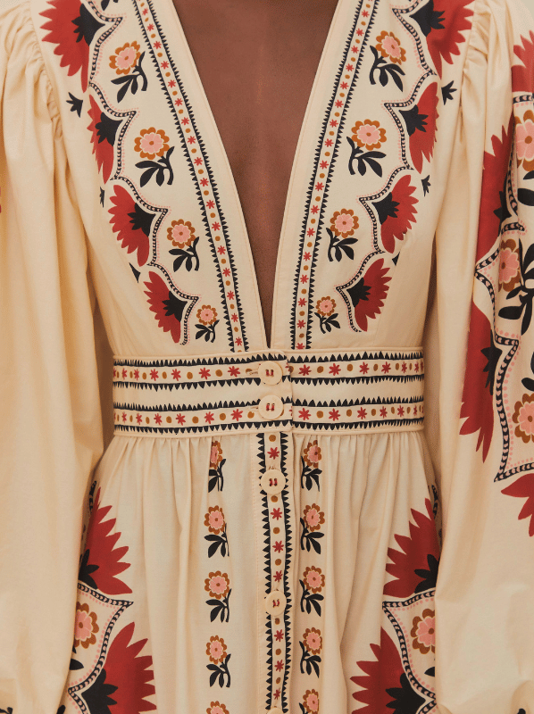 cream cashew mandala maxi dress Cashew Mandala Cream printed maxi dress in beige - Farm Rio