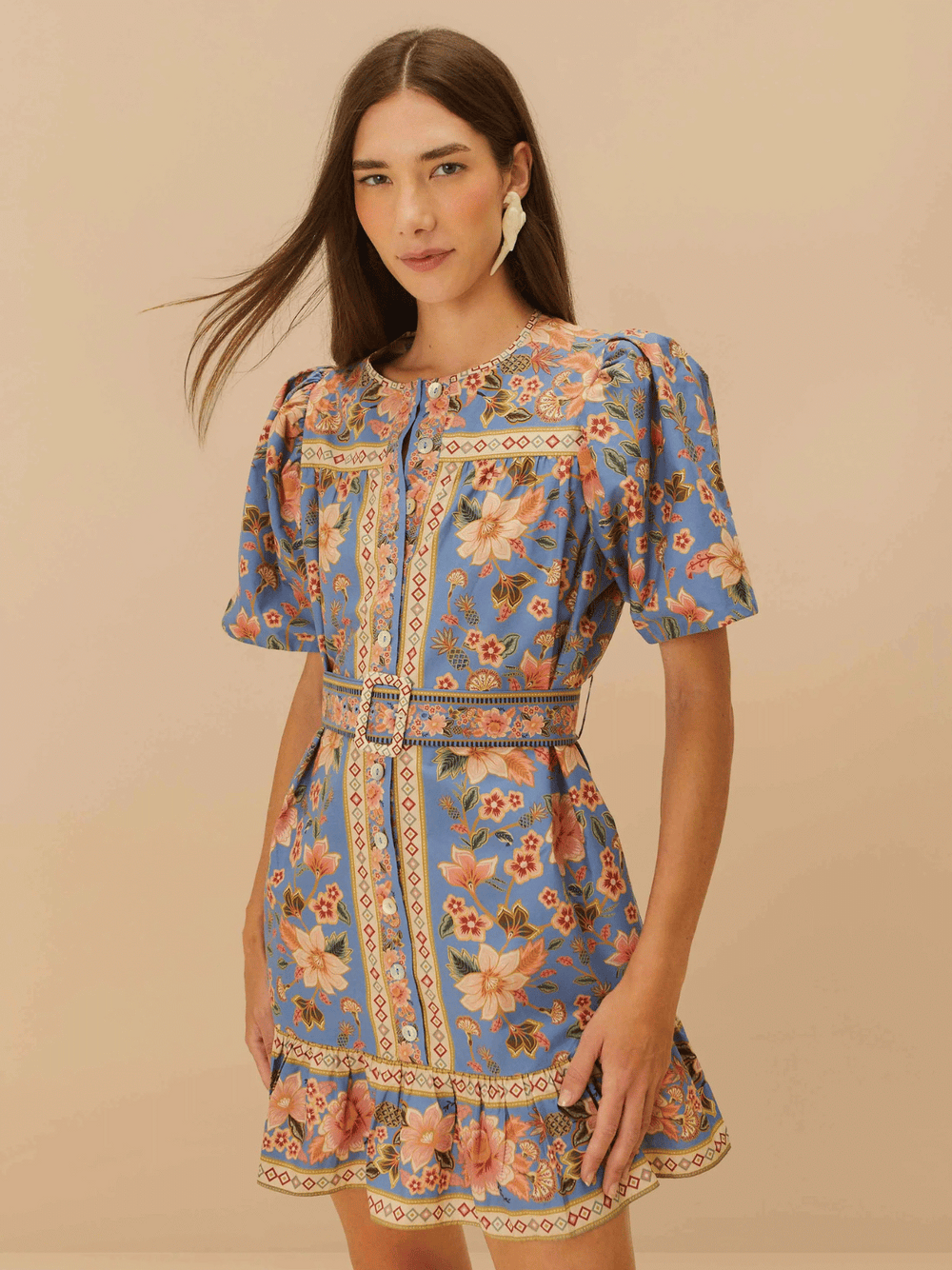blue superbloom tapestry organic cotton mini dress Farm Rio Superbloom Tapestry Floral Mini Dress XXS Organic Cotton