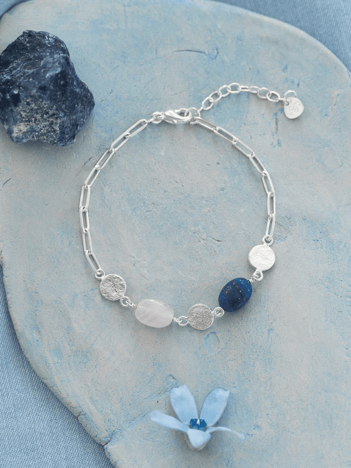 Aesthetic Lapislazuli Rosenquarz versilbertes Armband