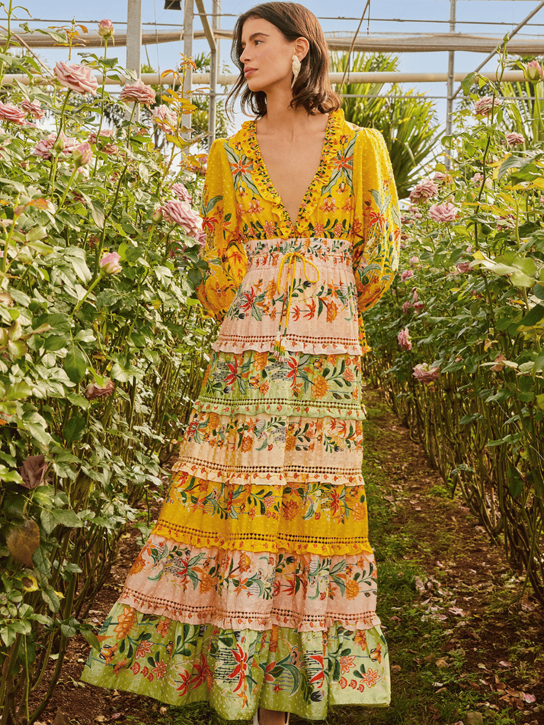 Langärmeliges Maxikleid mit Blumen