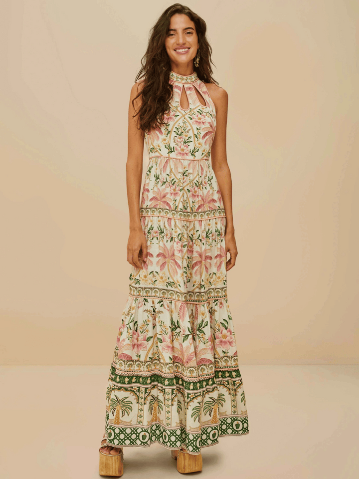 Palm Dream Off-White Maxi Kleid