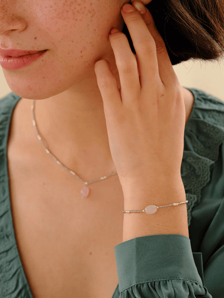 Wanting Rosenquarz Armband Silberfarben