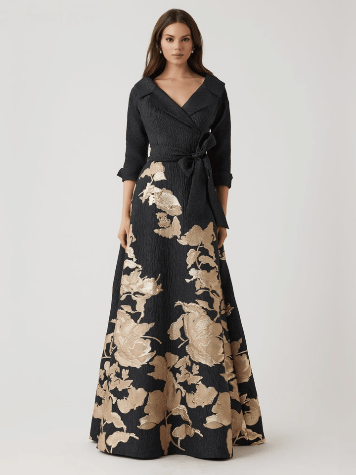 Metallic Floral Abendkleid