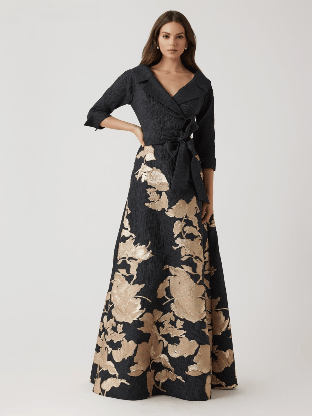 Metallic Floral Abendkleid
