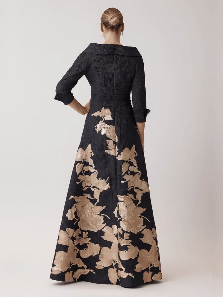 Metallic Floral Abendkleid
