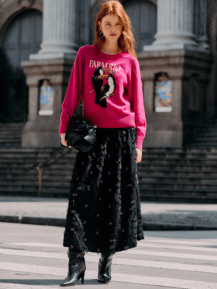 Midirock mit 3D-Blumenstickerei