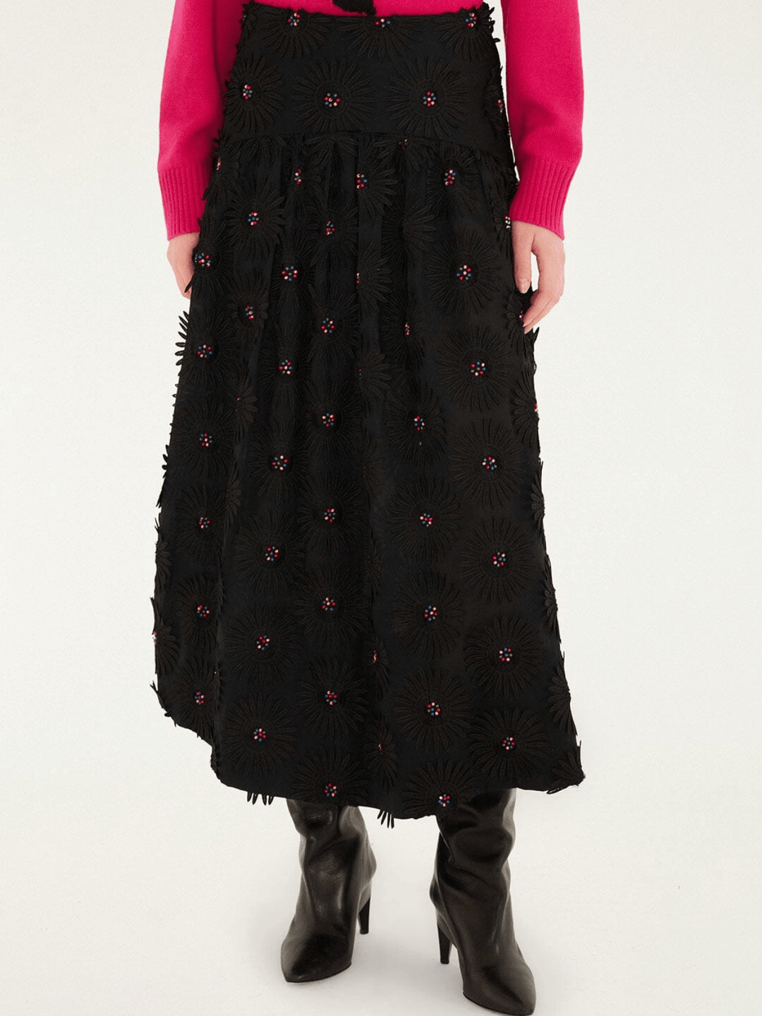 Midirock mit 3D-Blumenstickerei