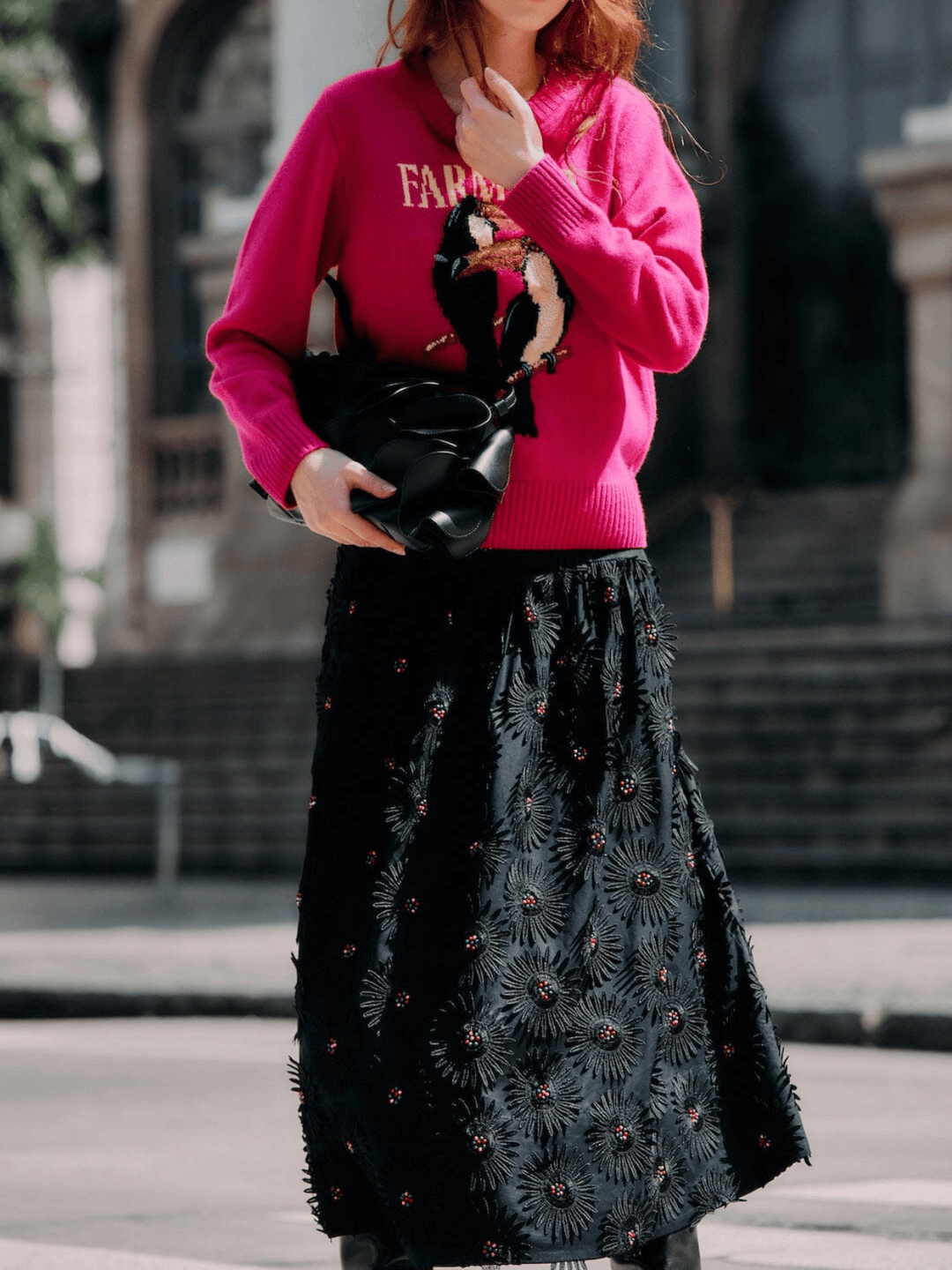 Midirock mit 3D-Blumenstickerei