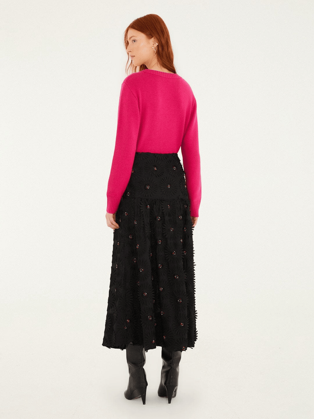 Midirock mit 3D-Blumenstickerei