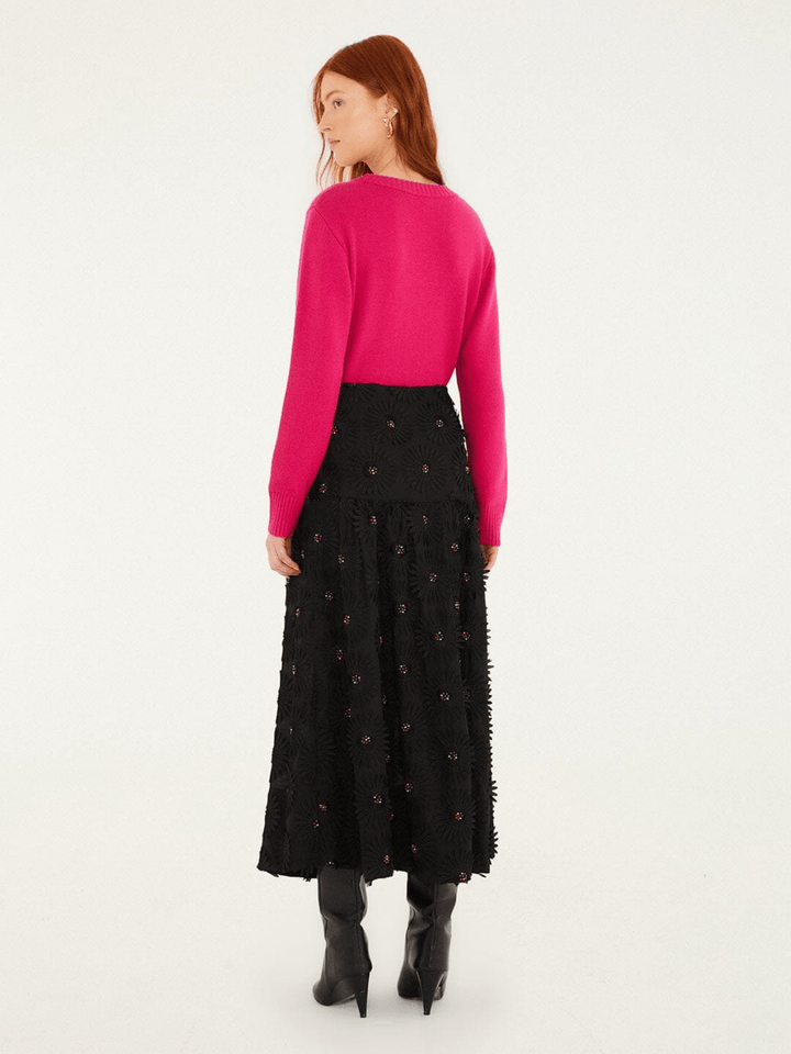 Midirock mit 3D-Blumenstickerei