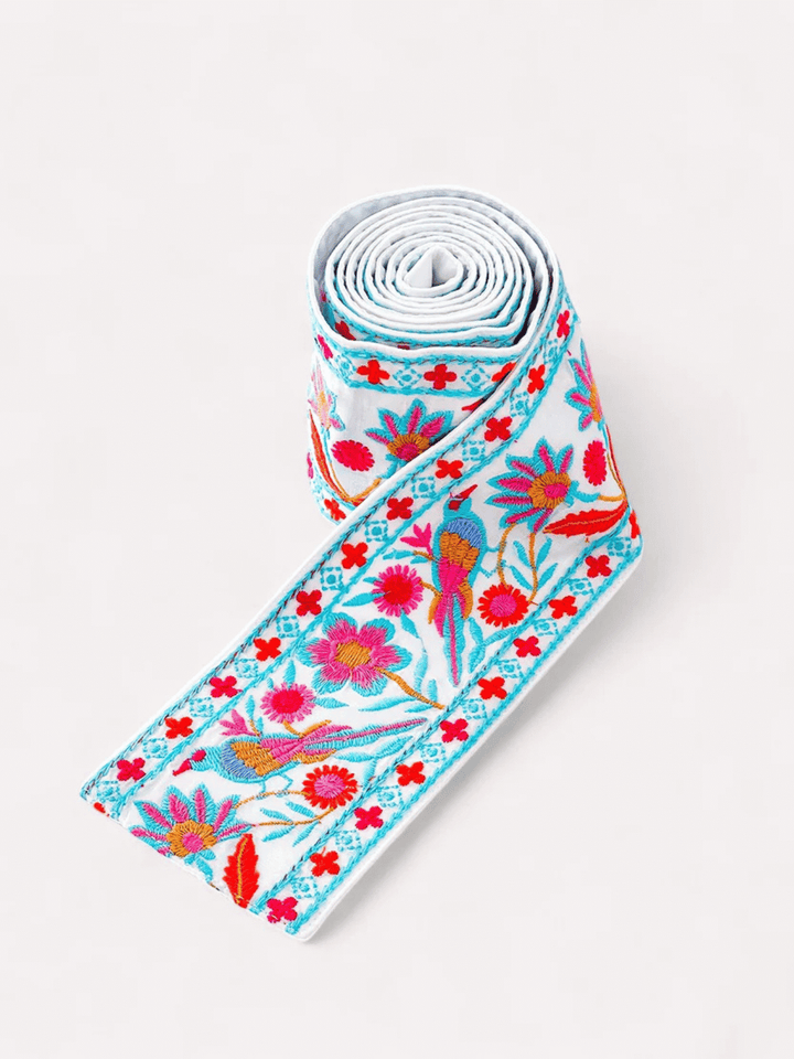 Belt with turquoise bird embroidery