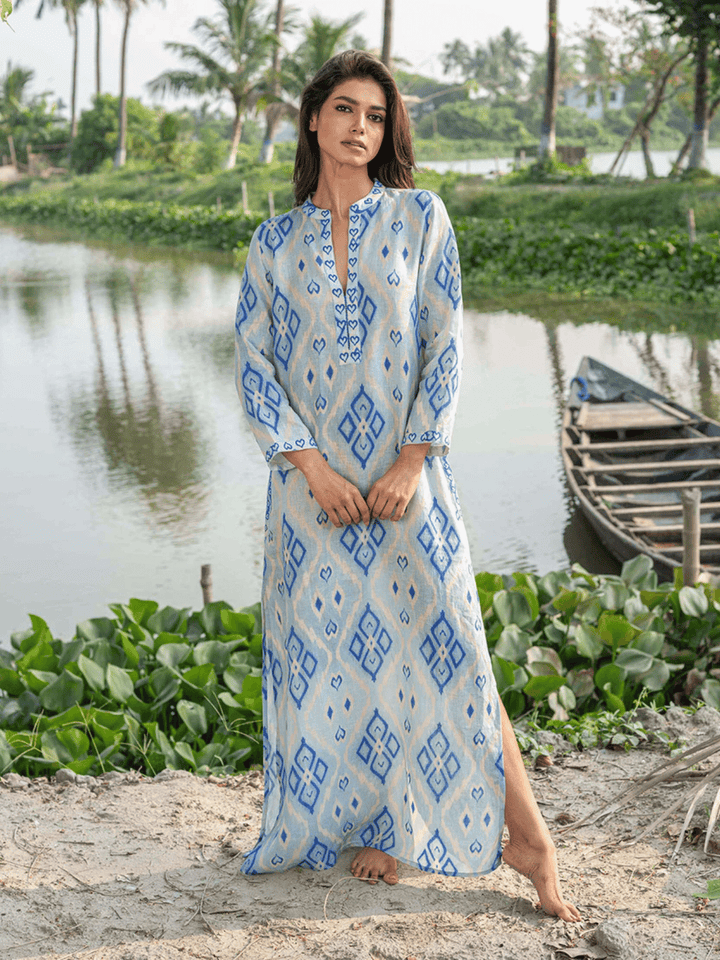 Sapphire Long Kaftan Ikat Blue
