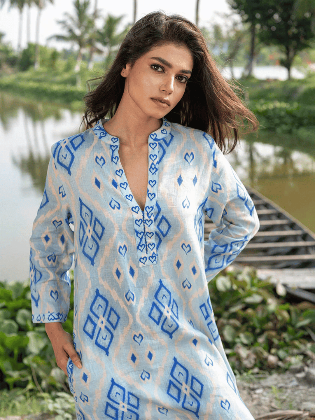 Sapphire Long Kaftan Ikat Blue