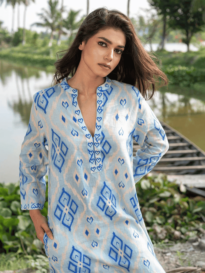 Sapphire Long Kaftan Ikat Blue