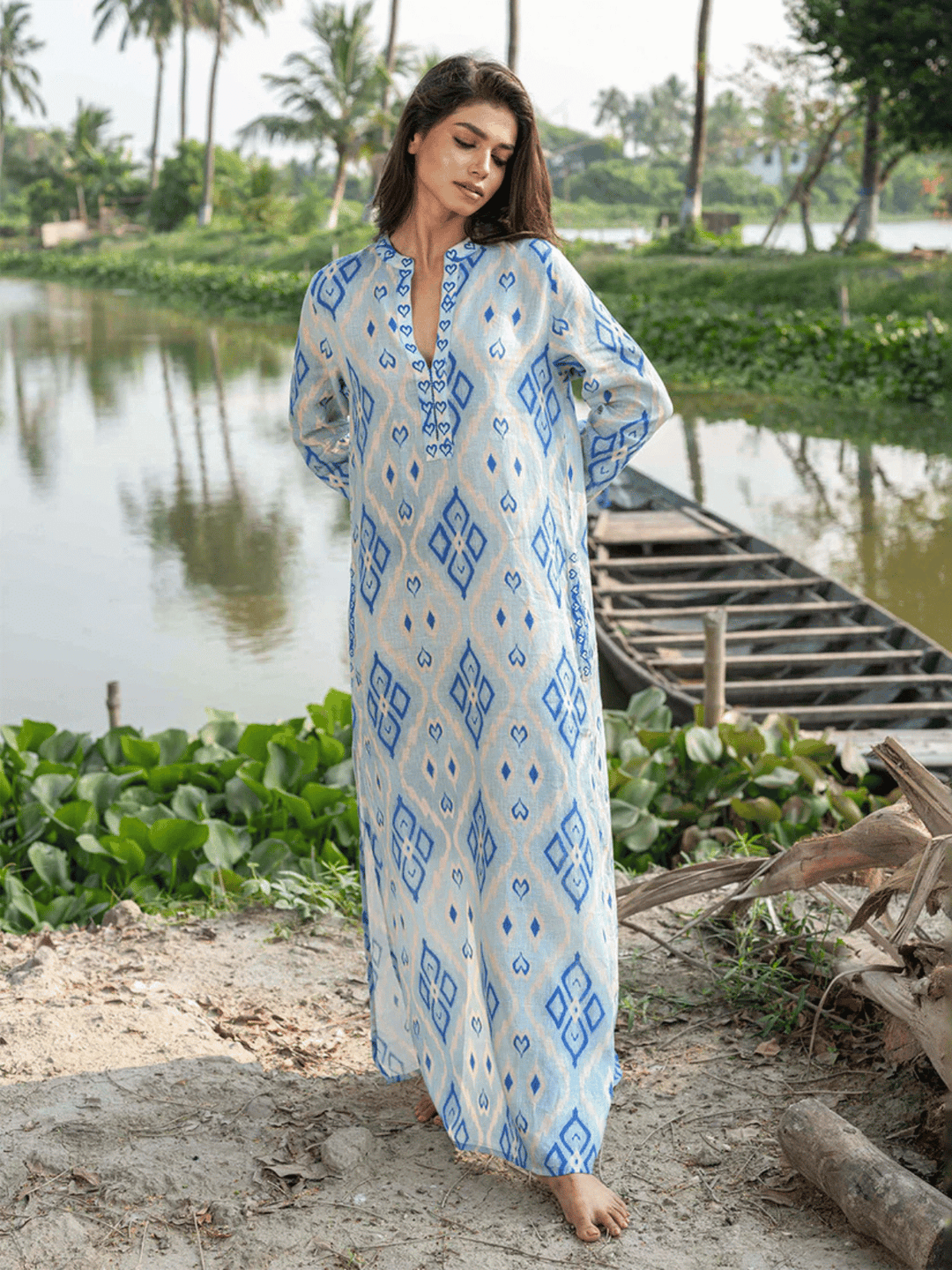 Sapphire Long Kaftan Ikat Blue