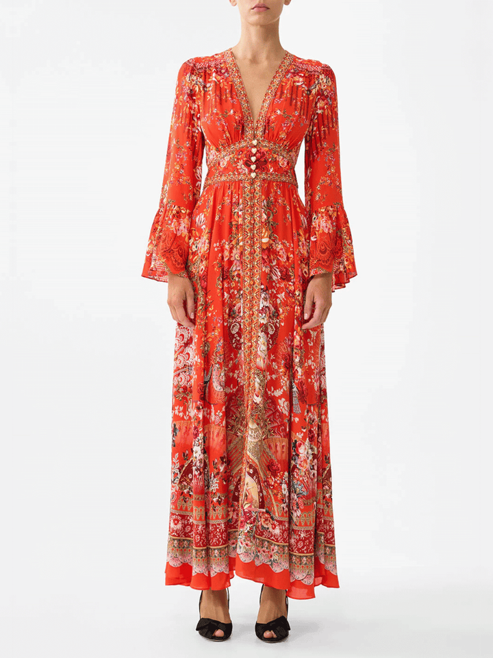 Shaped waistband dress with ruffle sleeves Olé Olé