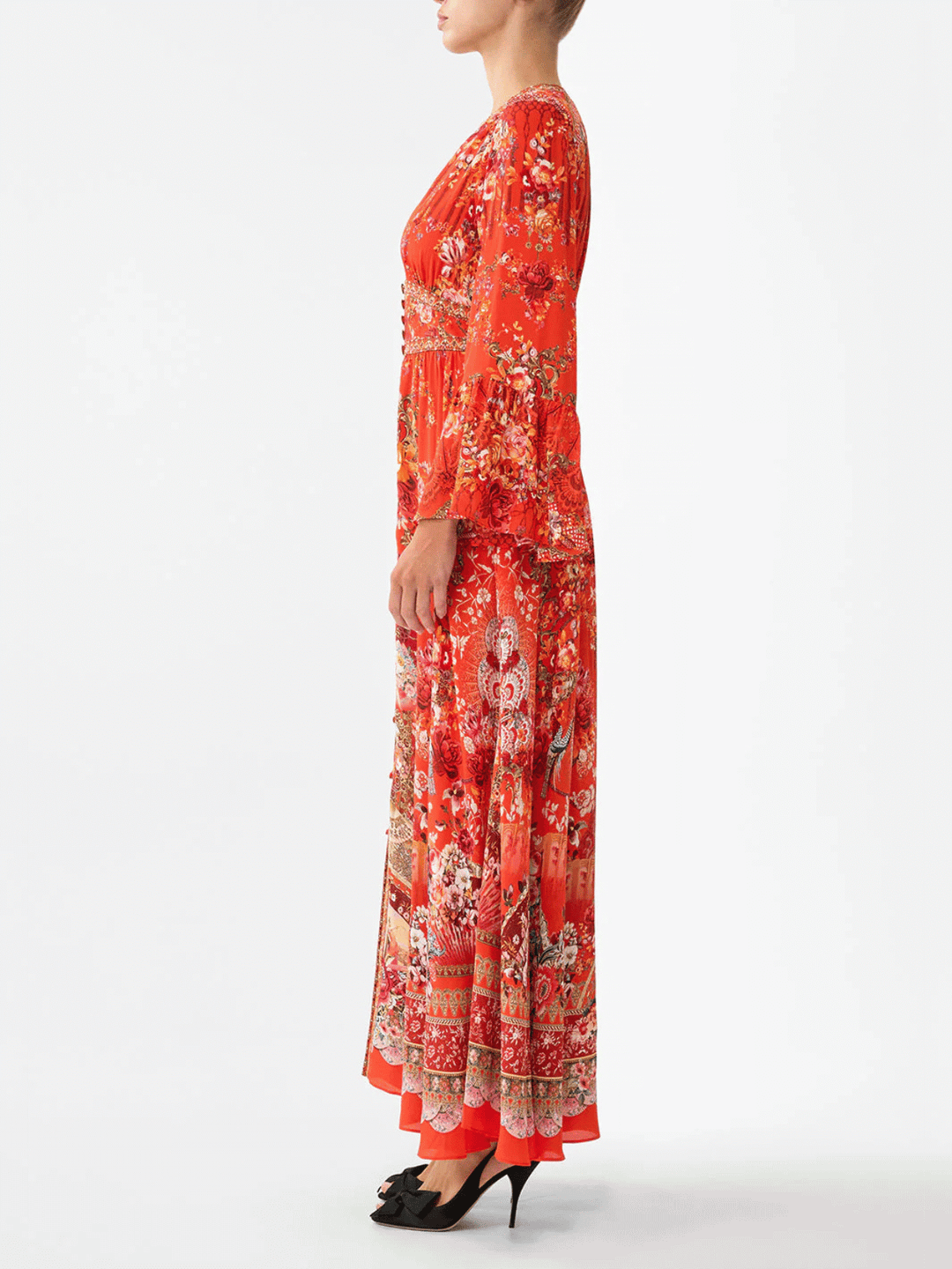 Shaped waistband dress with ruffle sleeves Olé Olé