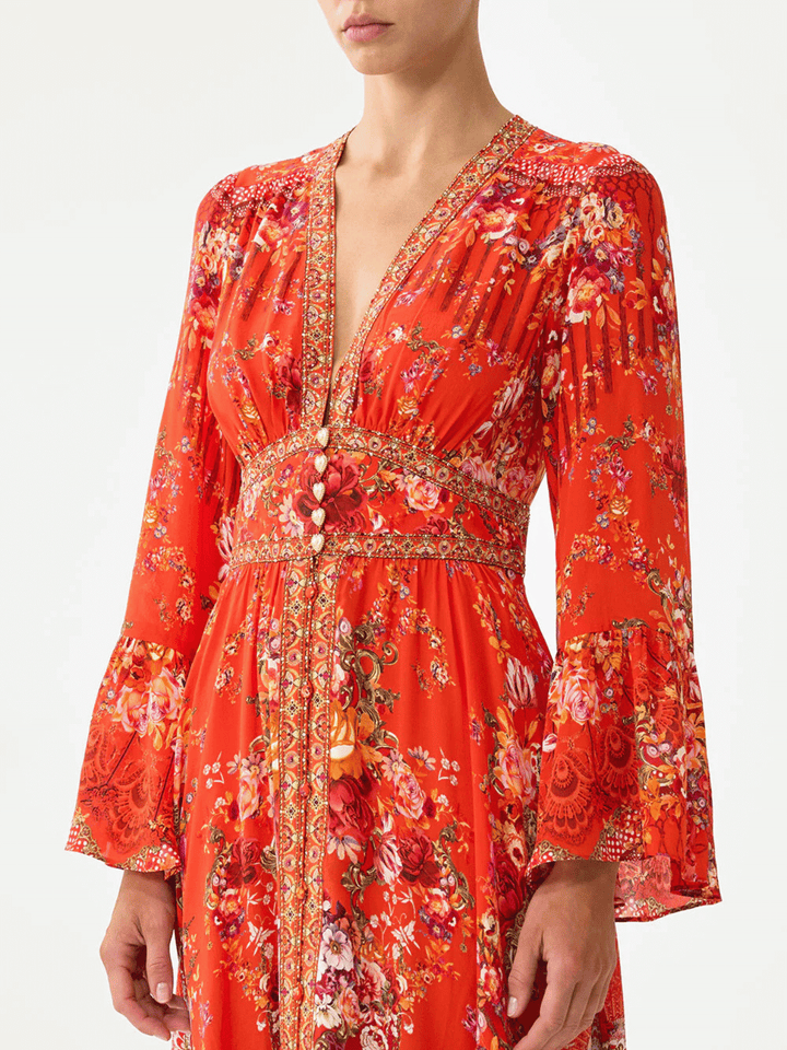 Shaped waistband dress with ruffle sleeves Olé Olé