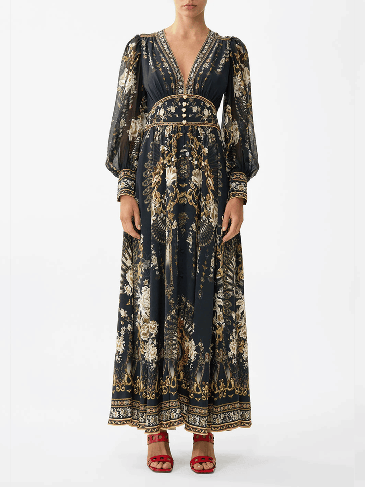 Shaped Waistband Dress with Gathered Sleeves