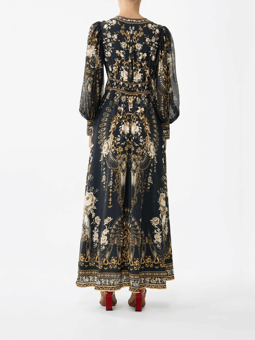 Shaped Waistband Dress with Gathered Sleeves