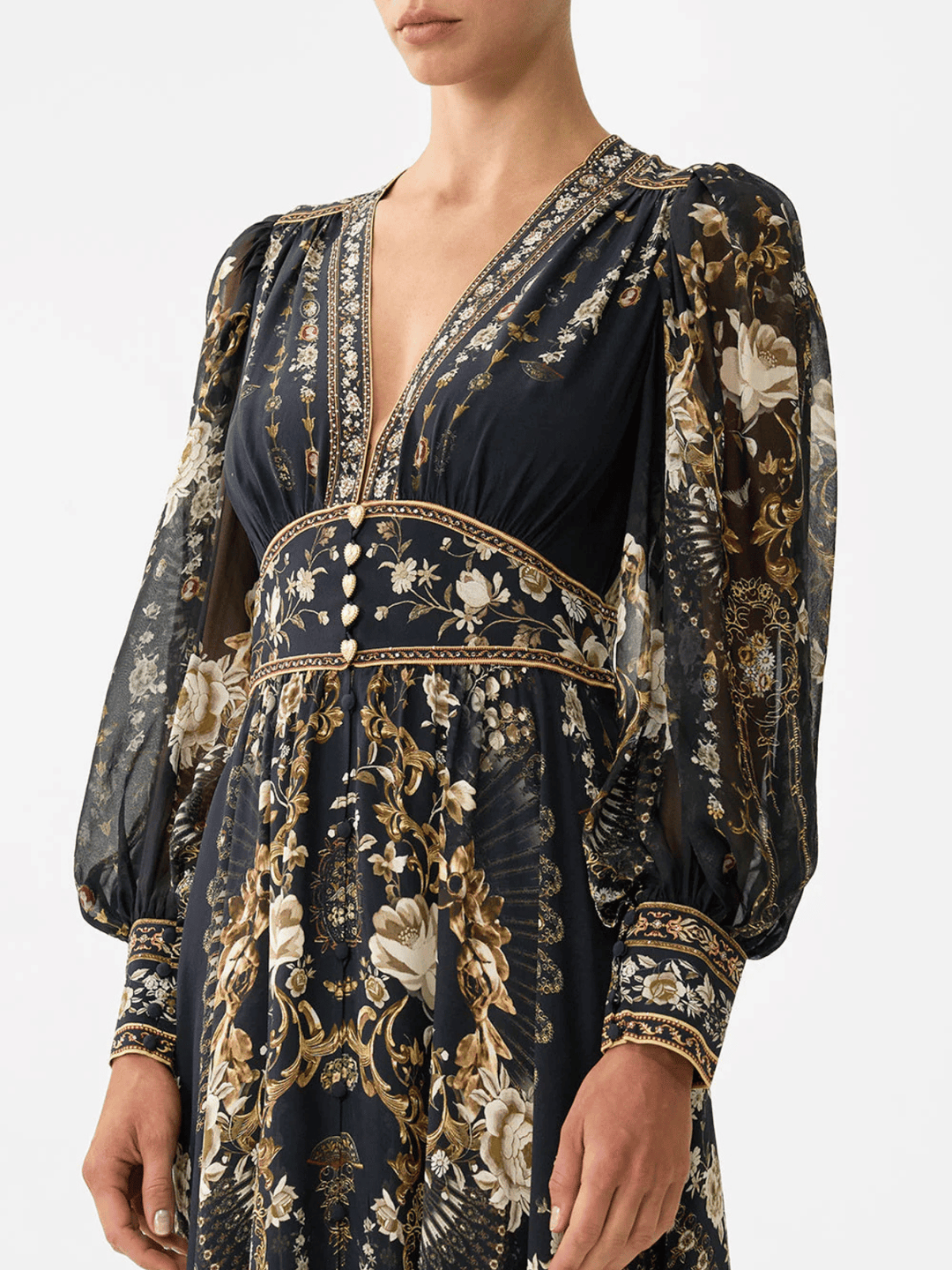 Shaped Waistband Dress with Gathered Sleeves