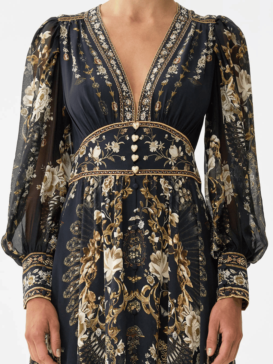 Shaped Waistband Dress with Gathered Sleeves