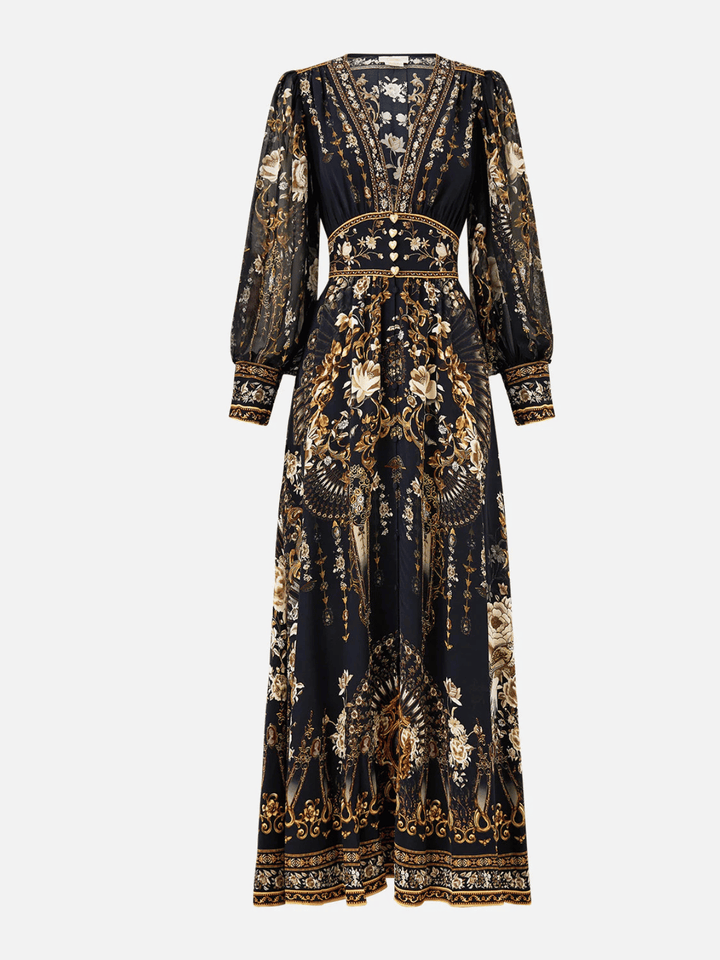 Shaped Waistband Dress with Gathered Sleeves