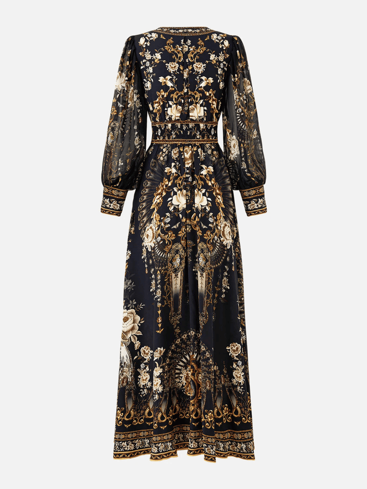 Shaped Waistband Dress with Gathered Sleeves