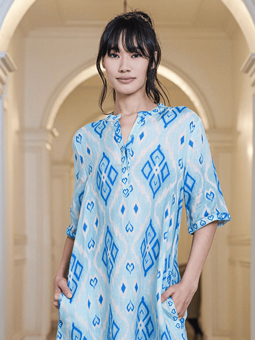 Cassia Dress Ikat Blue