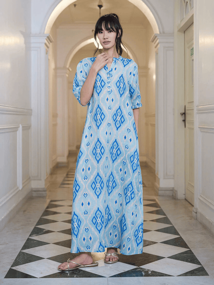 Cassia Dress Ikat Blue