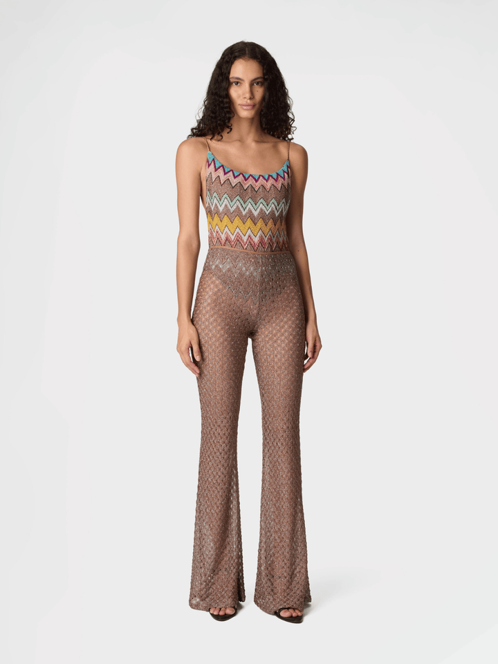 Beach trousers made of lamé viscose with a spiderweb pattern