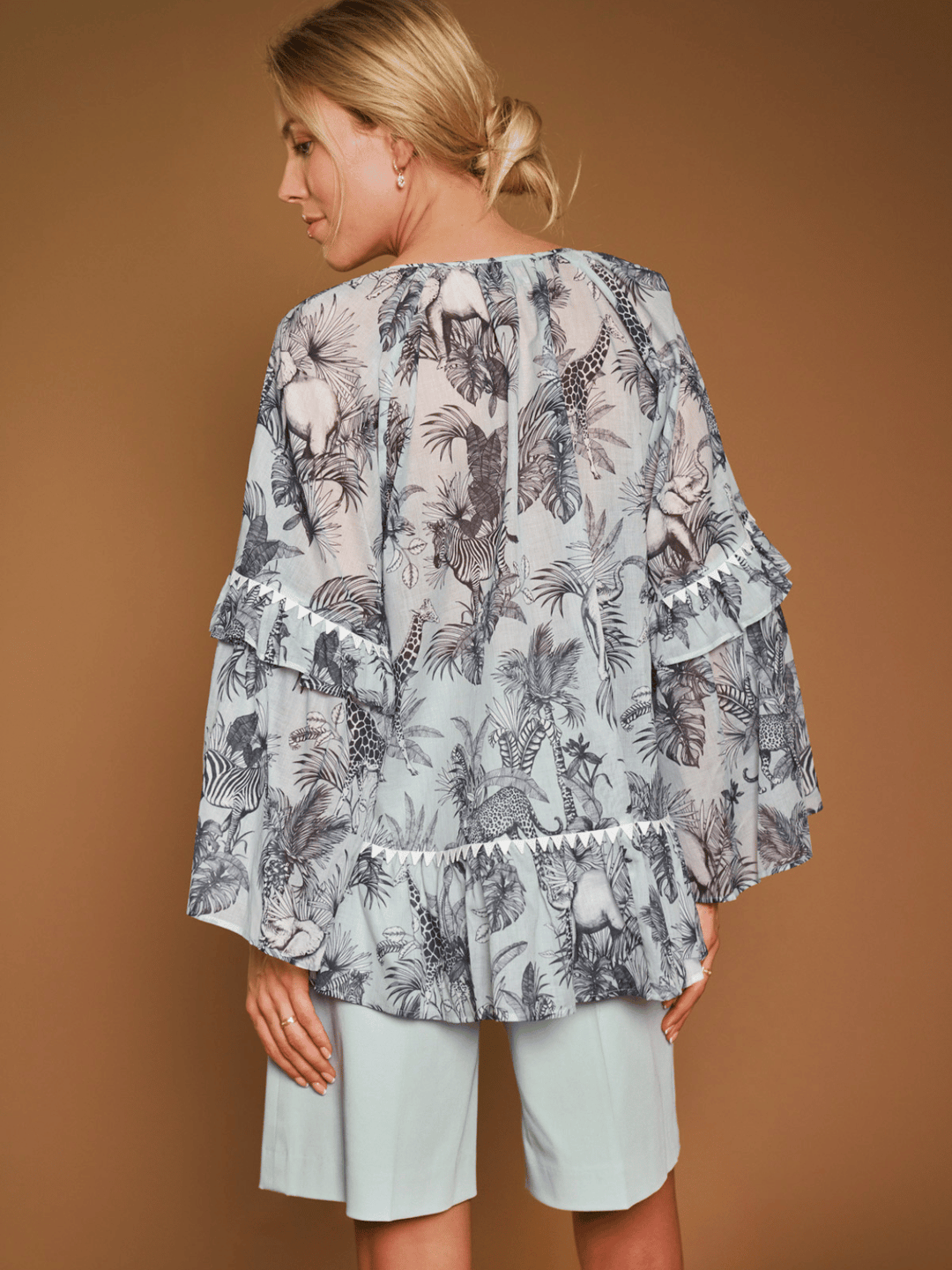 Bedruckte Bluse mit Rüschen