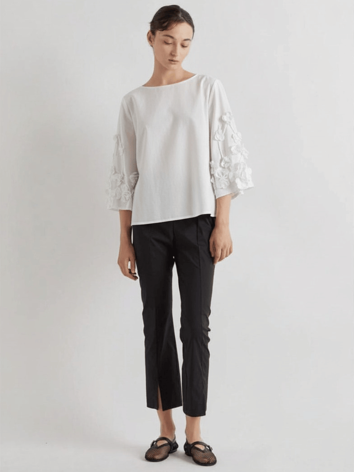 Bluse Blumenapplikationen Off White