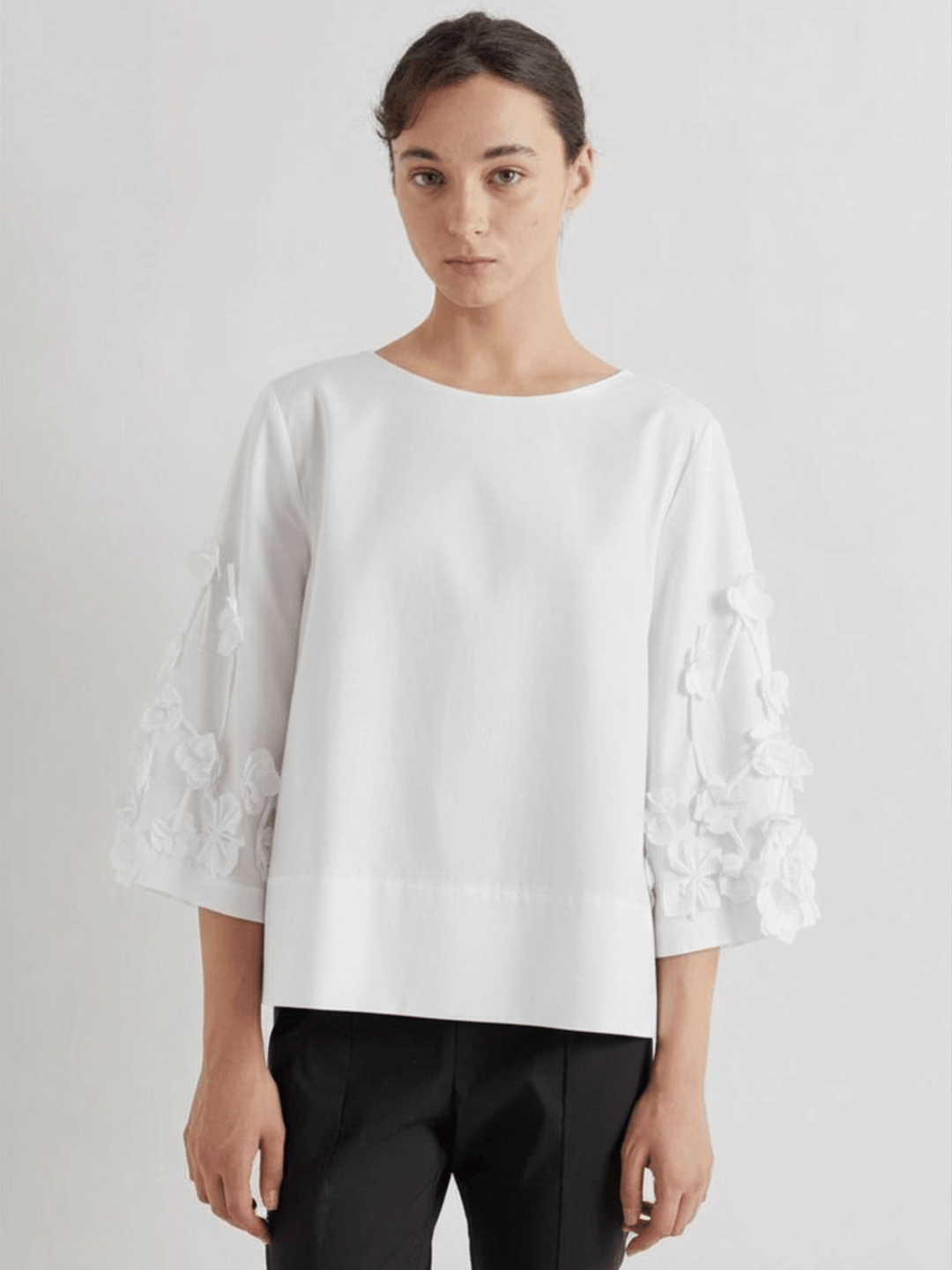 Bluse Blumenapplikationen Off White