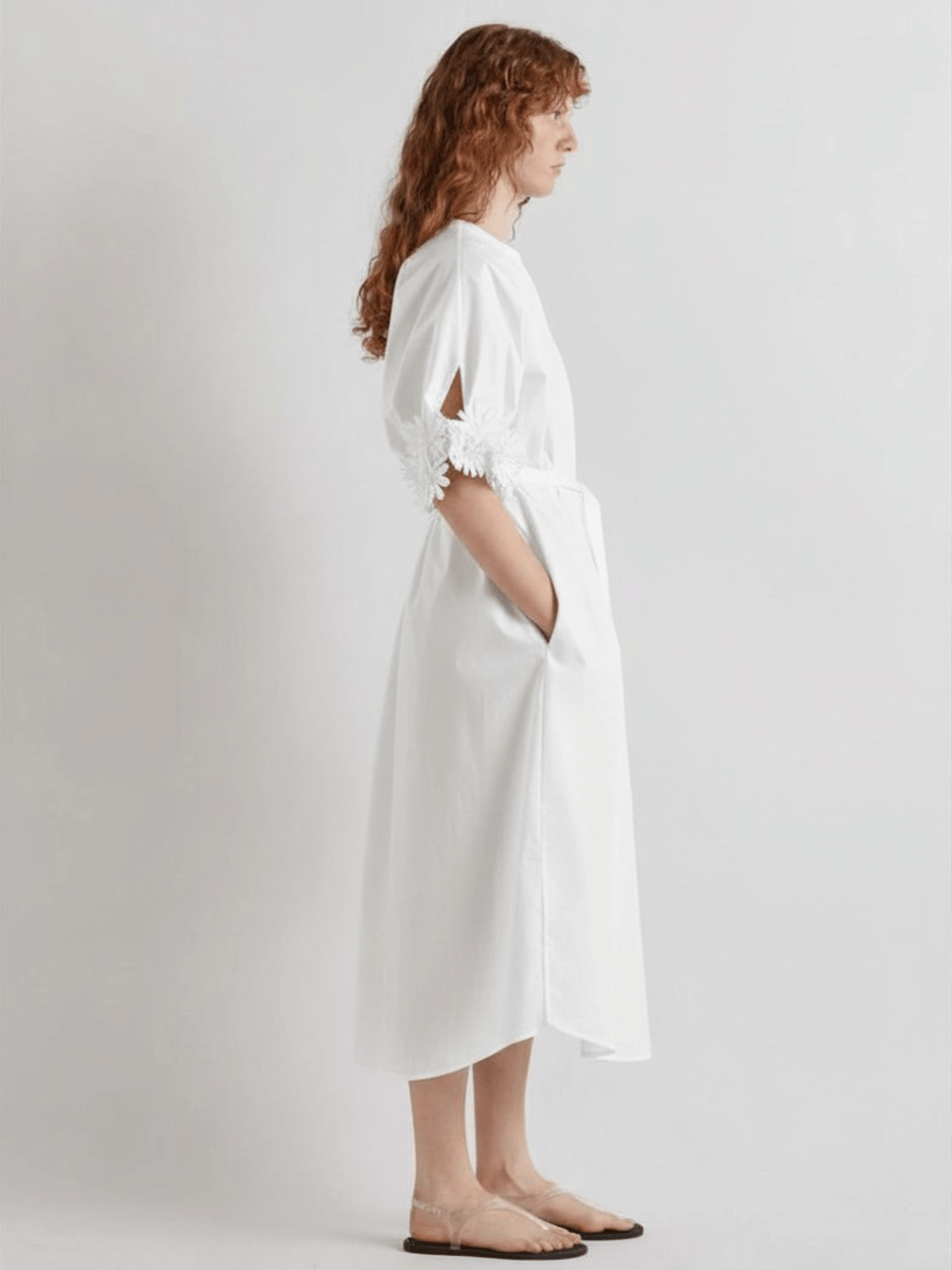 Baumwoll-Midikleid Off White