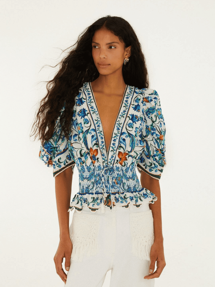 Flora Tile Off-White Bluse