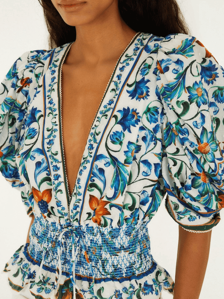 Flora Tile Off-White Bluse