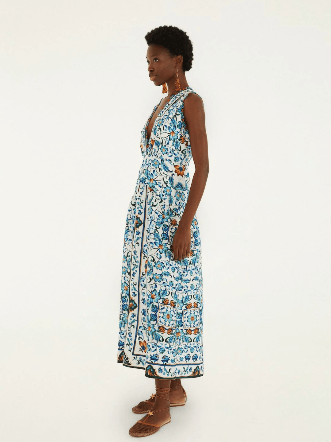 Flora Tile Off-White Midikleid
