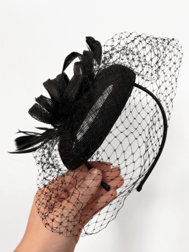 Fascinator mit Schleier Schwarz