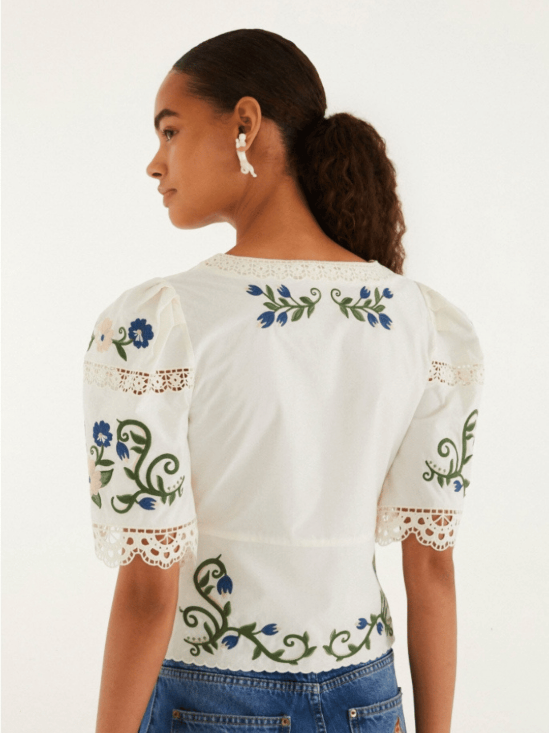 COUNTRYSIDE LAND EMBROIDERY SHORT SLEEVE BLOUSE