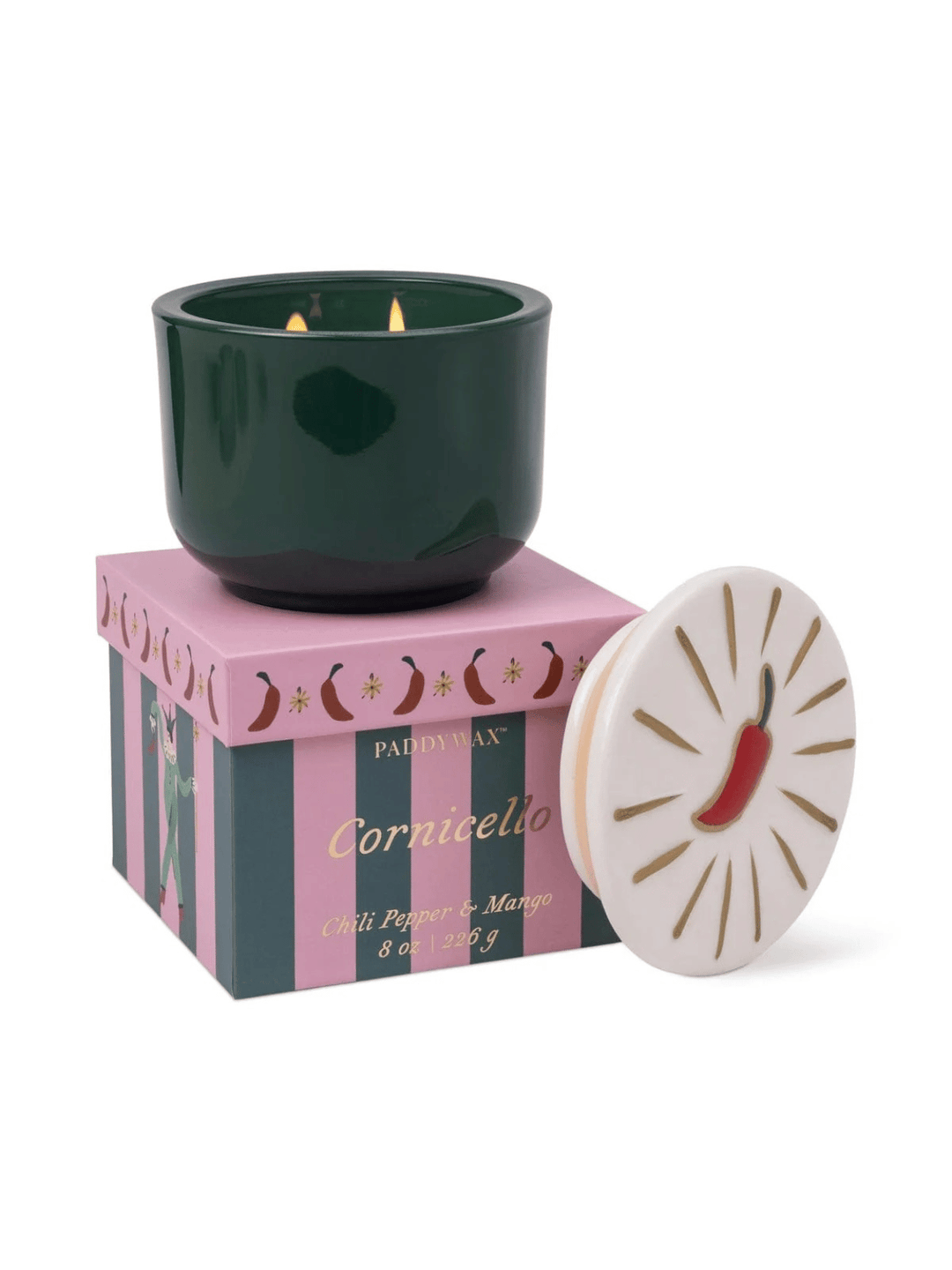 Charmed 8oz/226g Green Glass Candle with Chili Ceramic Lid