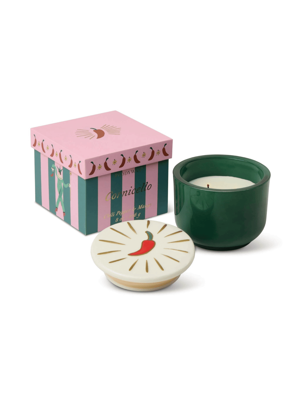 Charmed 8oz/226g Green Glass Candle with Chili Ceramic Lid